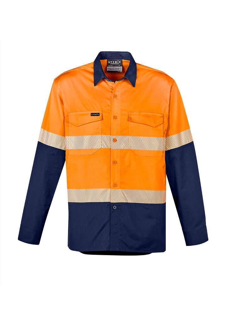 Mens Rugged Cooling Hi Vis Segmented Tape Long Sleeve Shirt Workwear Fashion Biz / Syzmik