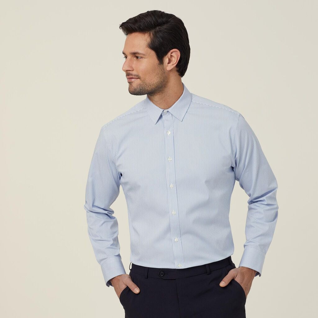 Mens Avignon Fine Block Stripe Stretch Long Sleeve Shirt Shirts NNT