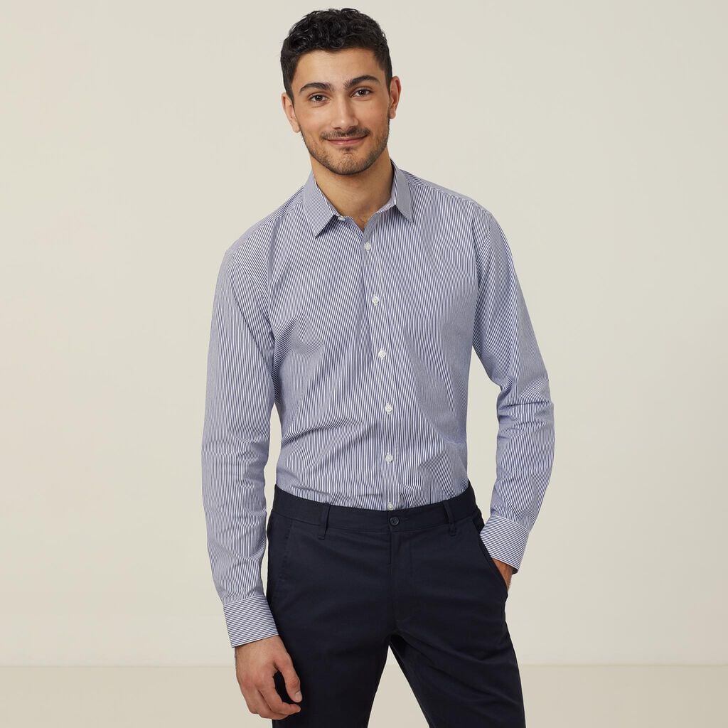 Mens Avignon Fine Block Stripe Stretch Long Sleeve Shirt Shirts NNT