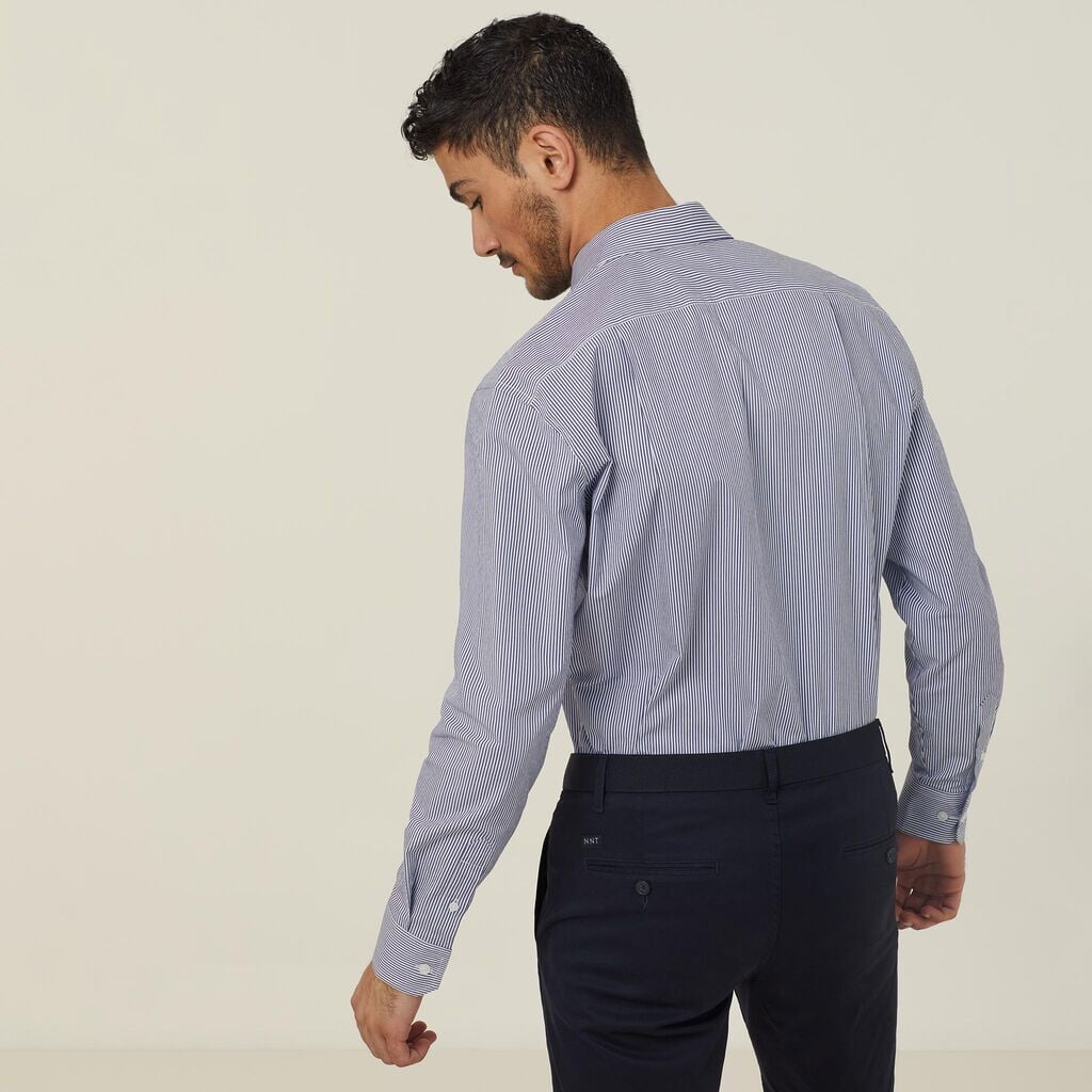 Mens Avignon Fine Block Stripe Stretch Long Sleeve Shirt Shirts NNT