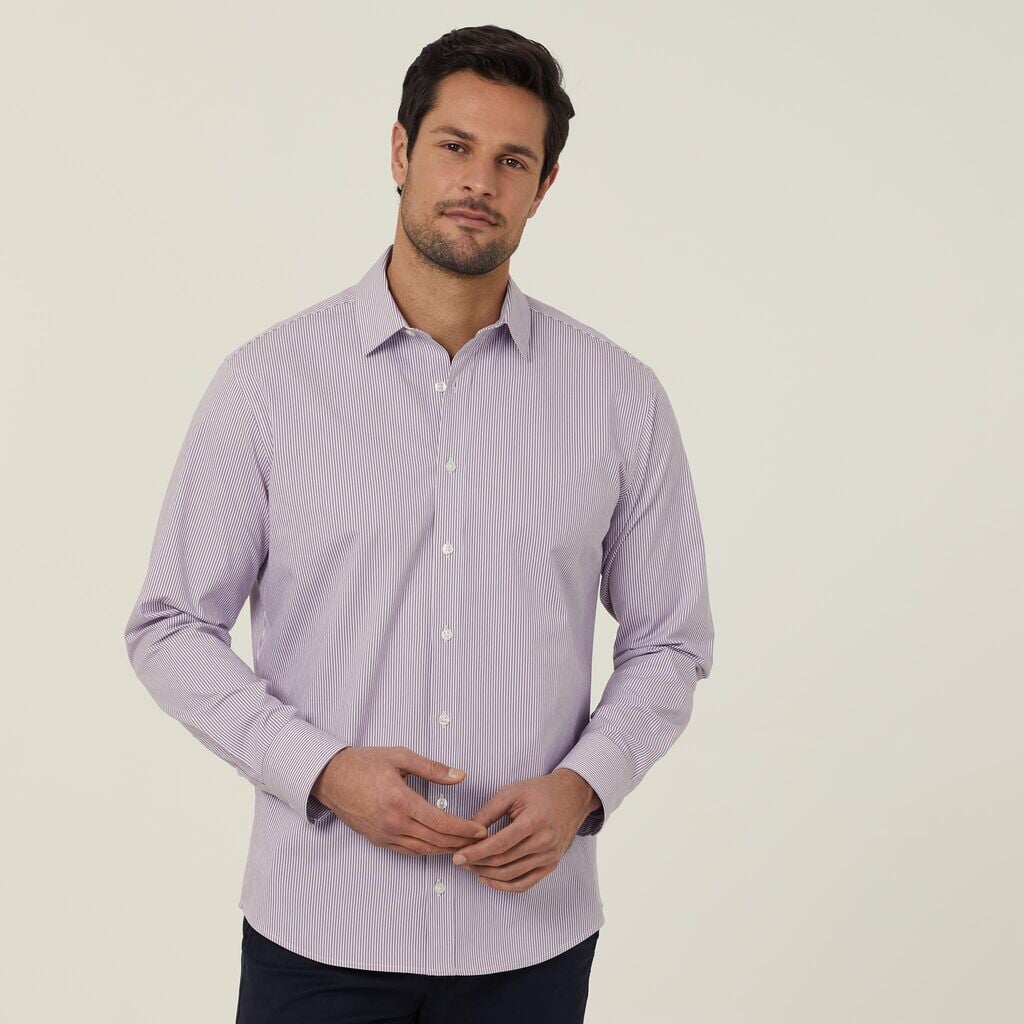 Mens Avignon Fine Block Stripe Stretch Long Sleeve Shirt Shirts NNT