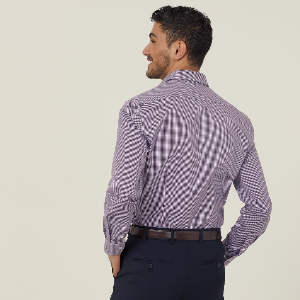 Mens Avignon Gingham Check Stretch Long Sleeve Slim Shirt Shirts NNT