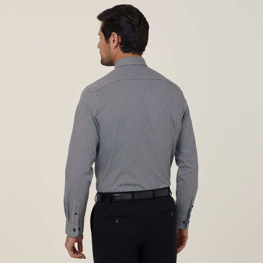 Mens Avignon Gingham Check Stretch Long Sleeve Slim Shirt Shirts NNT