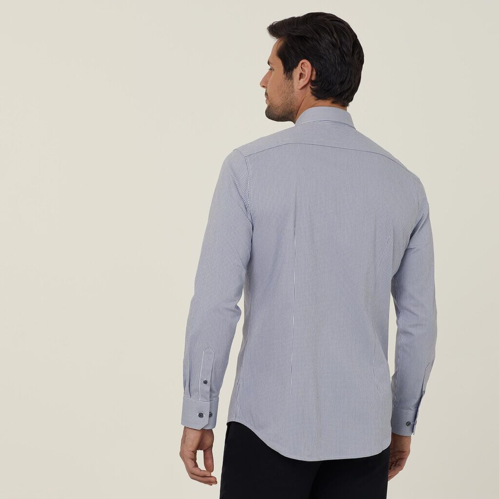 Mens Avignon Gingham Check Stretch Long Sleeve Slim Shirt Shirts NNT