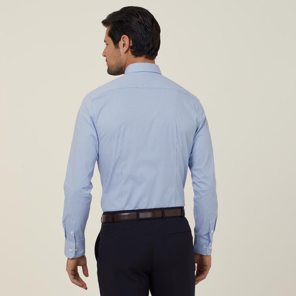 Mens Avignon Gingham Check Stretch Long Sleeve Slim Shirt Shirts NNT
