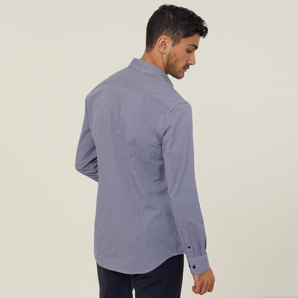 Mens Avignon Gingham Check Stretch Long Sleeve Slim Shirt Shirts NNT