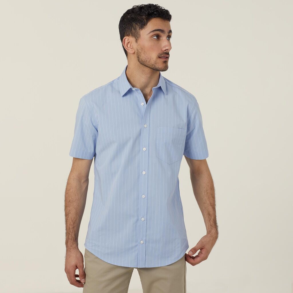 Mens Avignon Pinstripe Stretch Short Sleeve Shirt Shirts NNT
