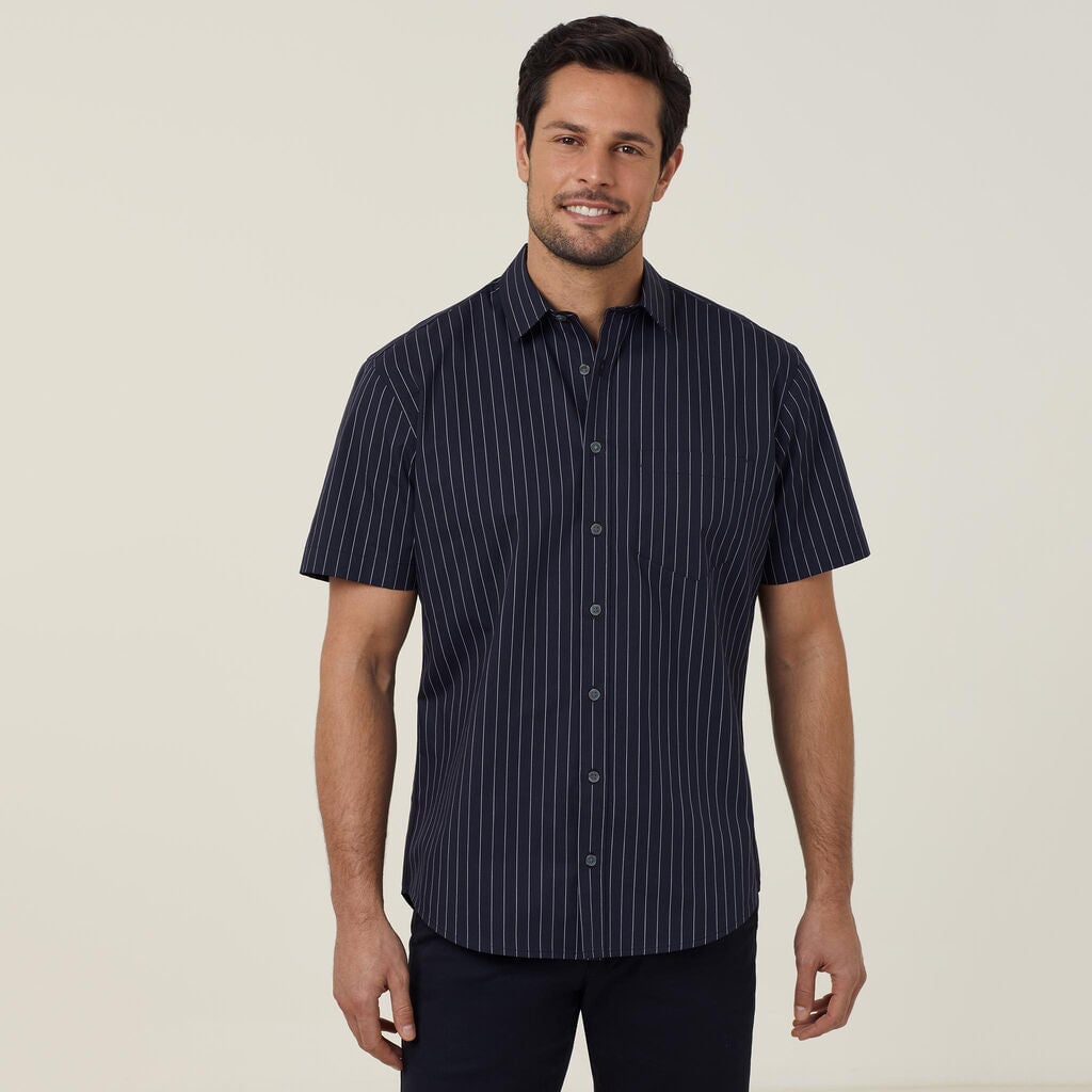Mens Avignon Pinstripe Stretch Short Sleeve Shirt Shirts NNT
