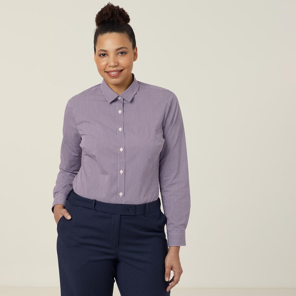 Womens Avignon Gingham Check Stretch Long Sleeve Slim Shirt Shirts NNT