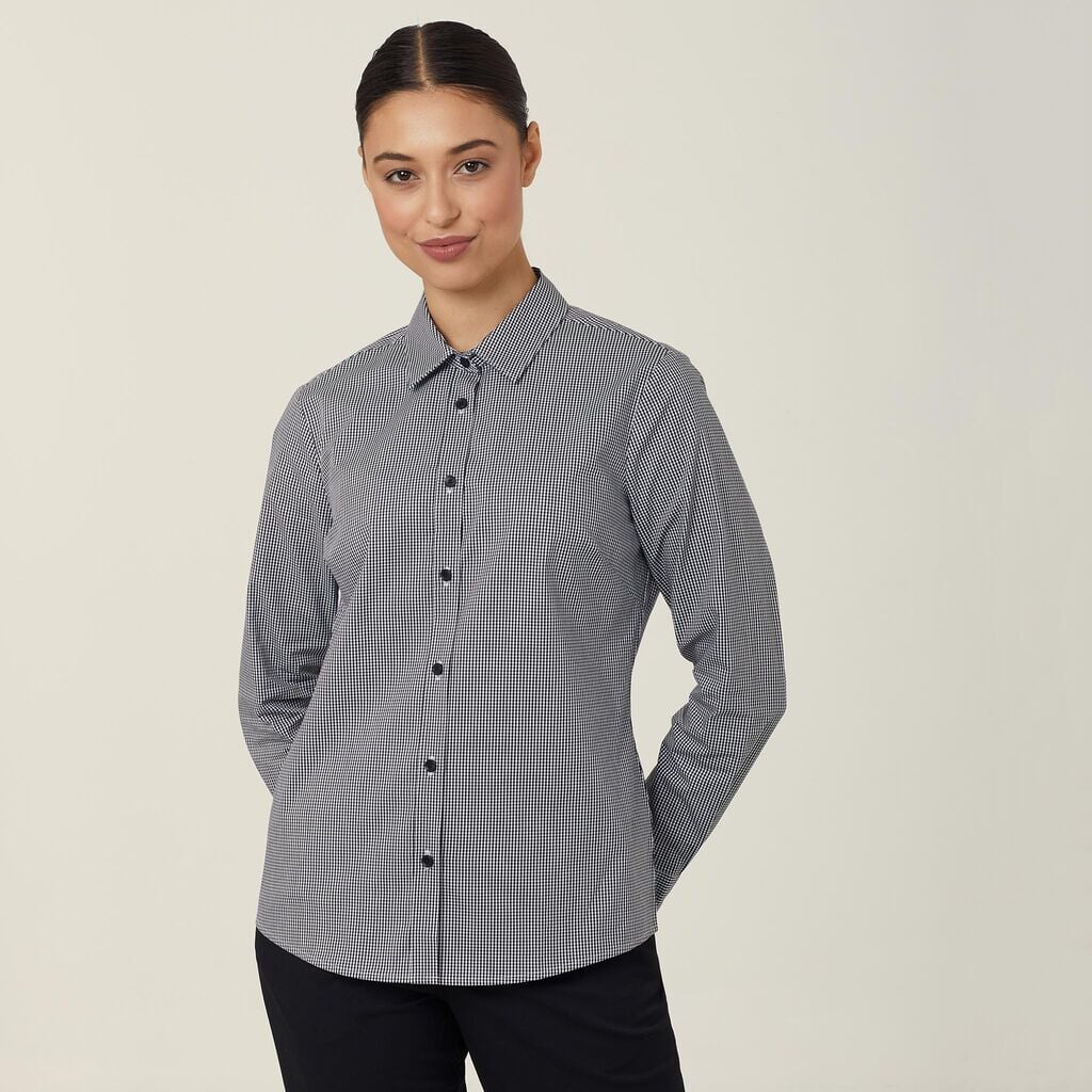 Womens Avignon Gingham Check Stretch Long Sleeve Slim Shirt Shirts NNT
