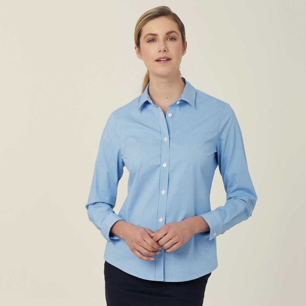 Womens Avignon Gingham Check Stretch Long Sleeve Slim Shirt Shirts NNT