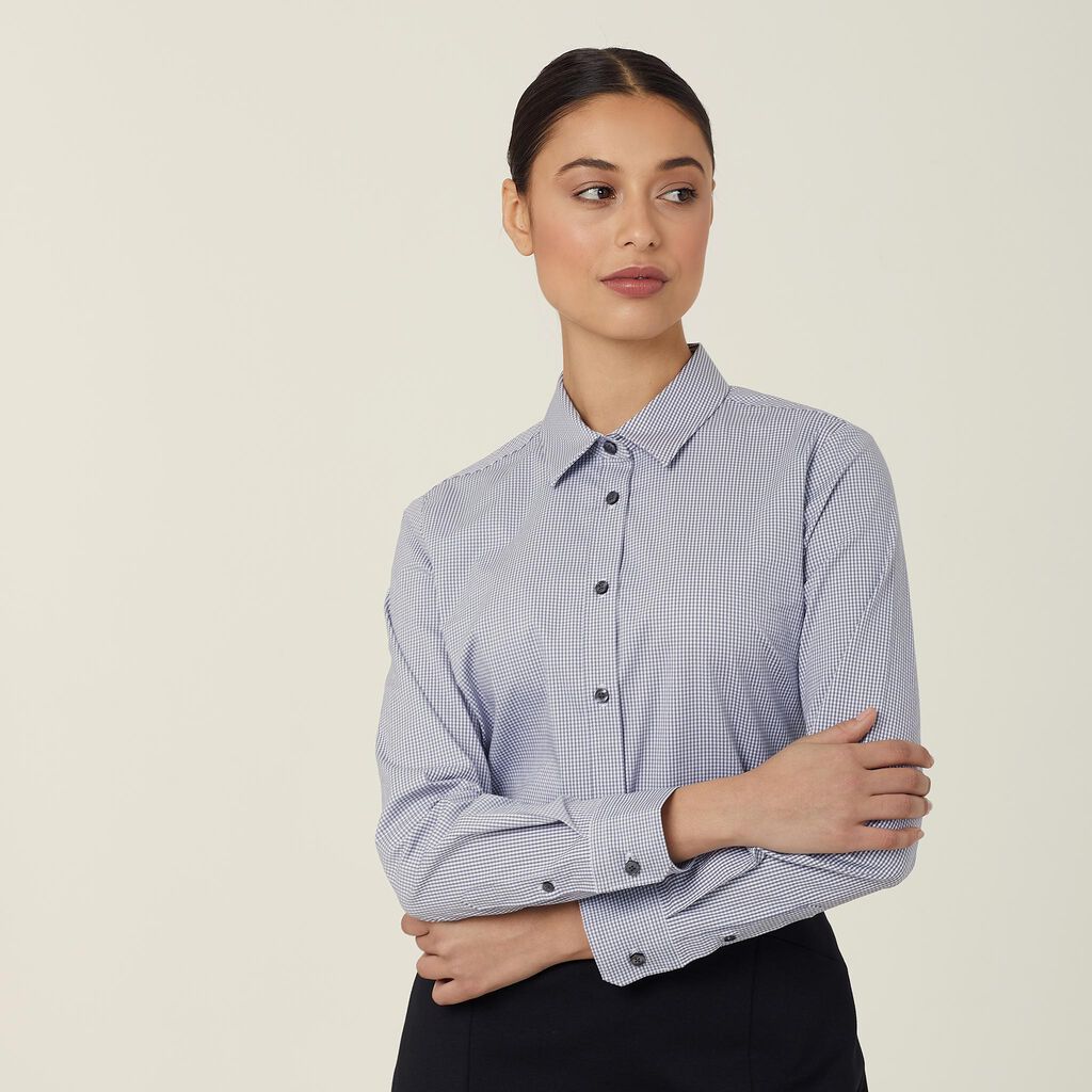 Womens Avignon Gingham Check Stretch Long Sleeve Slim Shirt Shirts NNT