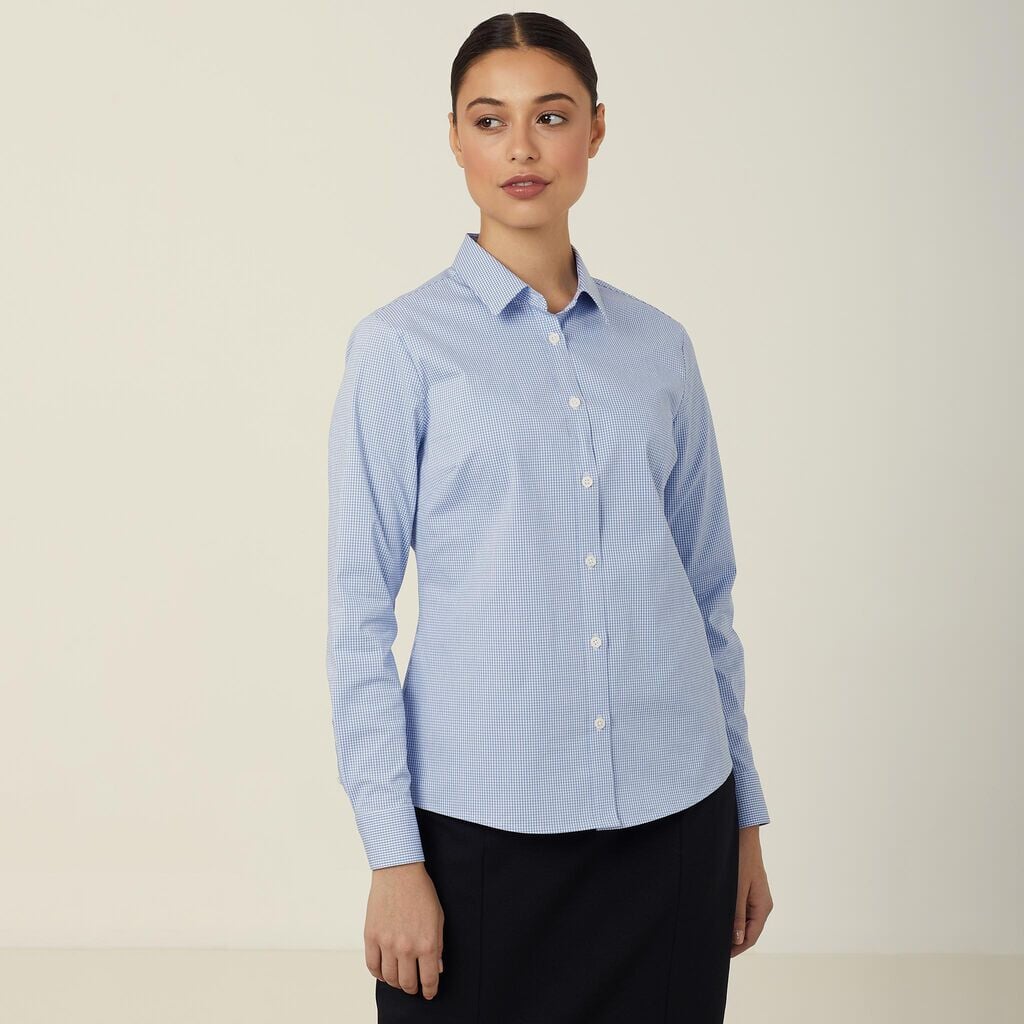 Womens Avignon Gingham Check Stretch Long Sleeve Slim Shirt Shirts NNT