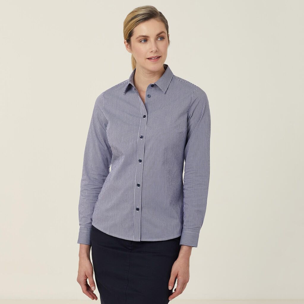 Womens Avignon Gingham Check Stretch Long Sleeve Slim Shirt Shirts NNT