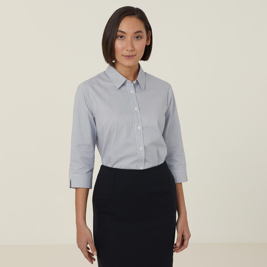 Womens Avignon Fine Block Stripe Stretch 3/4 Sleeve Shirt Shirts NNT