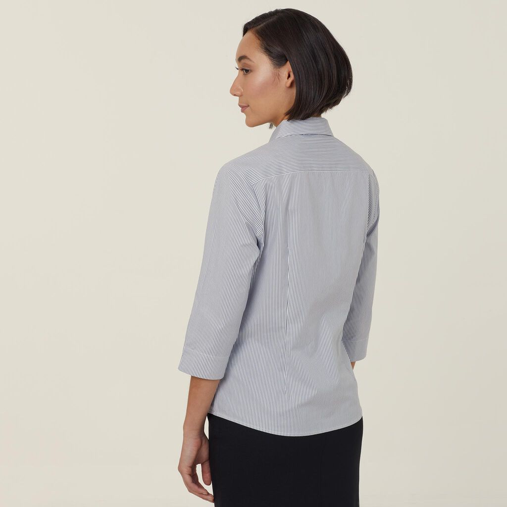 Womens Avignon Fine Block Stripe Stretch 3/4 Sleeve Shirt Shirts NNT