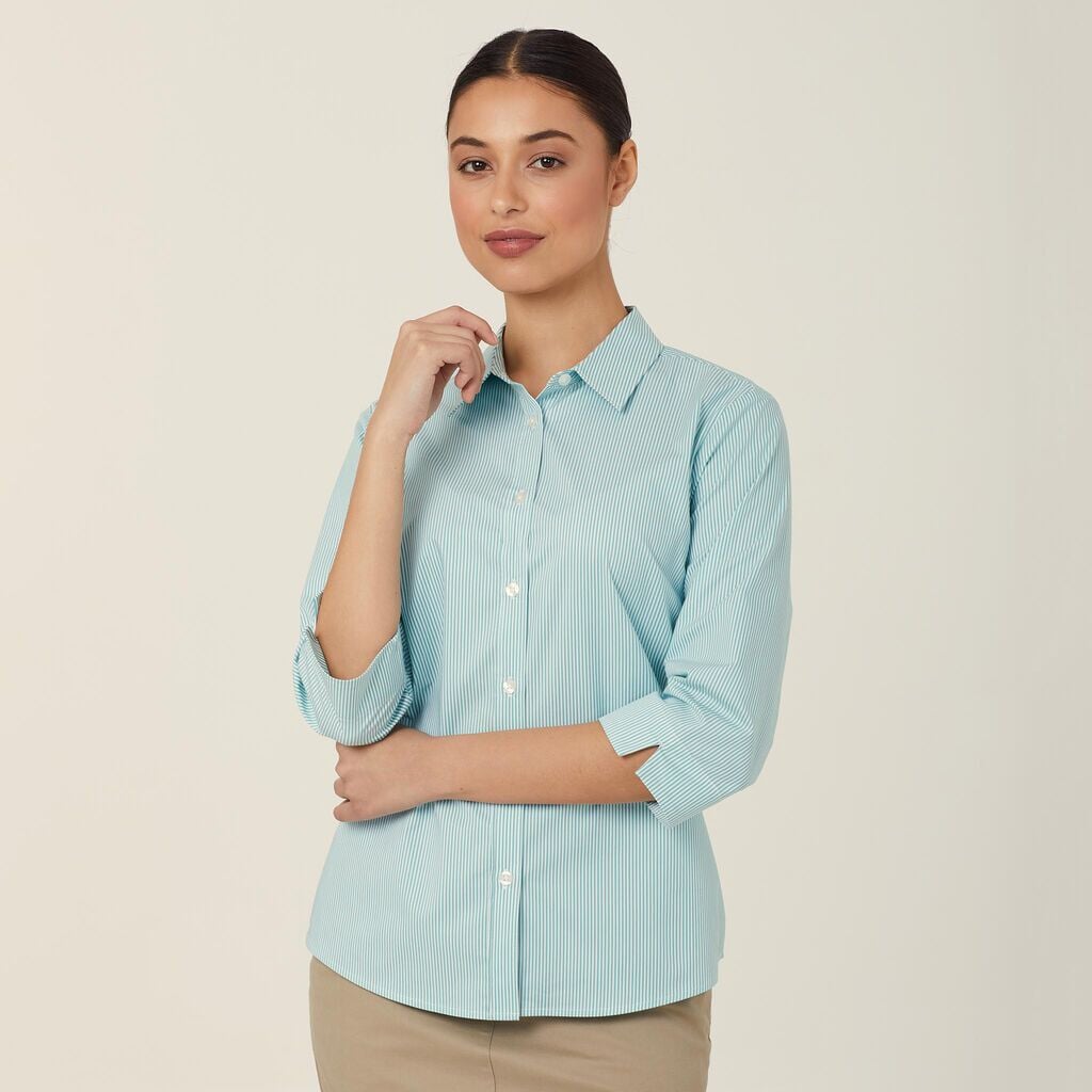 Womens Avignon Fine Block Stripe Stretch 3/4 Sleeve Shirt Shirts NNT