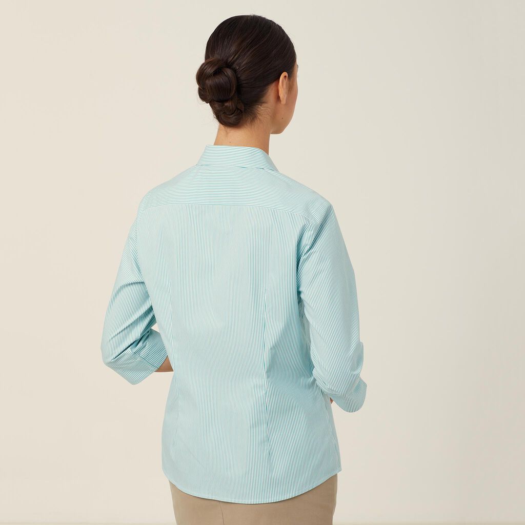 Womens Avignon Fine Block Stripe Stretch 3/4 Sleeve Shirt Shirts NNT