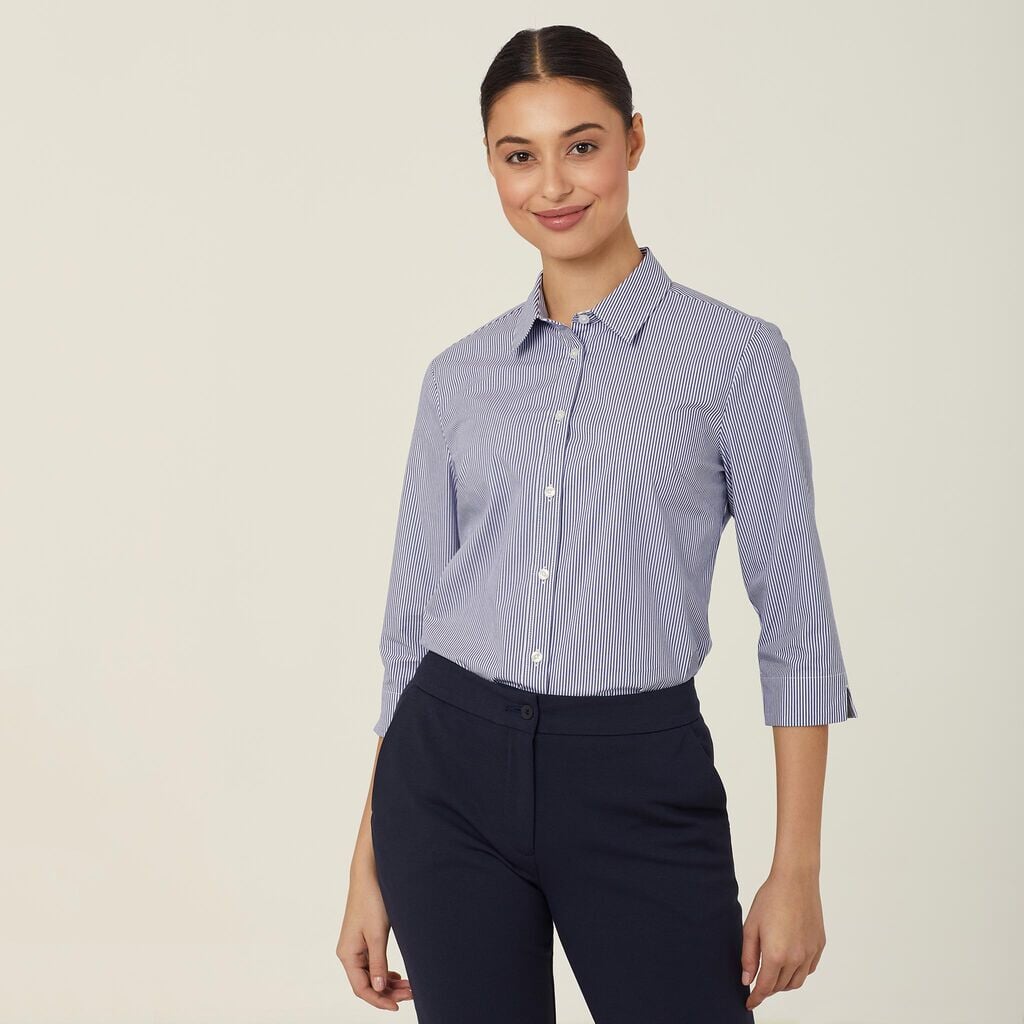 Womens Avignon Fine Block Stripe Stretch 3/4 Sleeve Shirt Shirts NNT