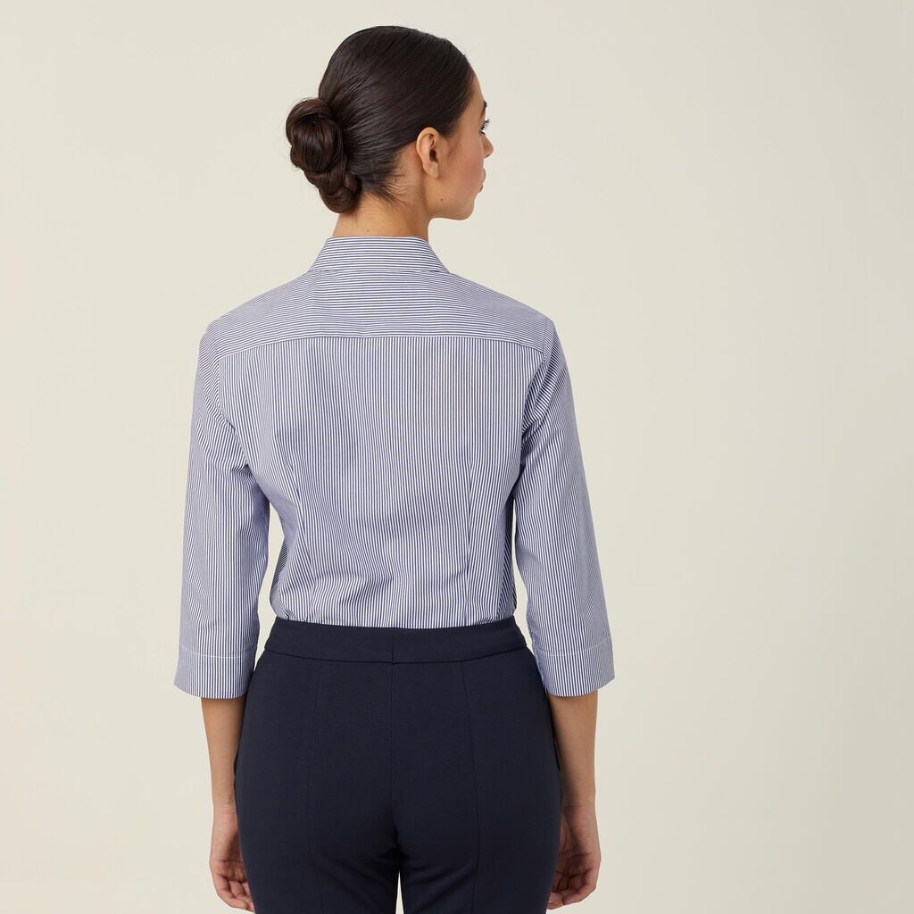 Womens Avignon Fine Block Stripe Stretch 3/4 Sleeve Shirt Shirts NNT