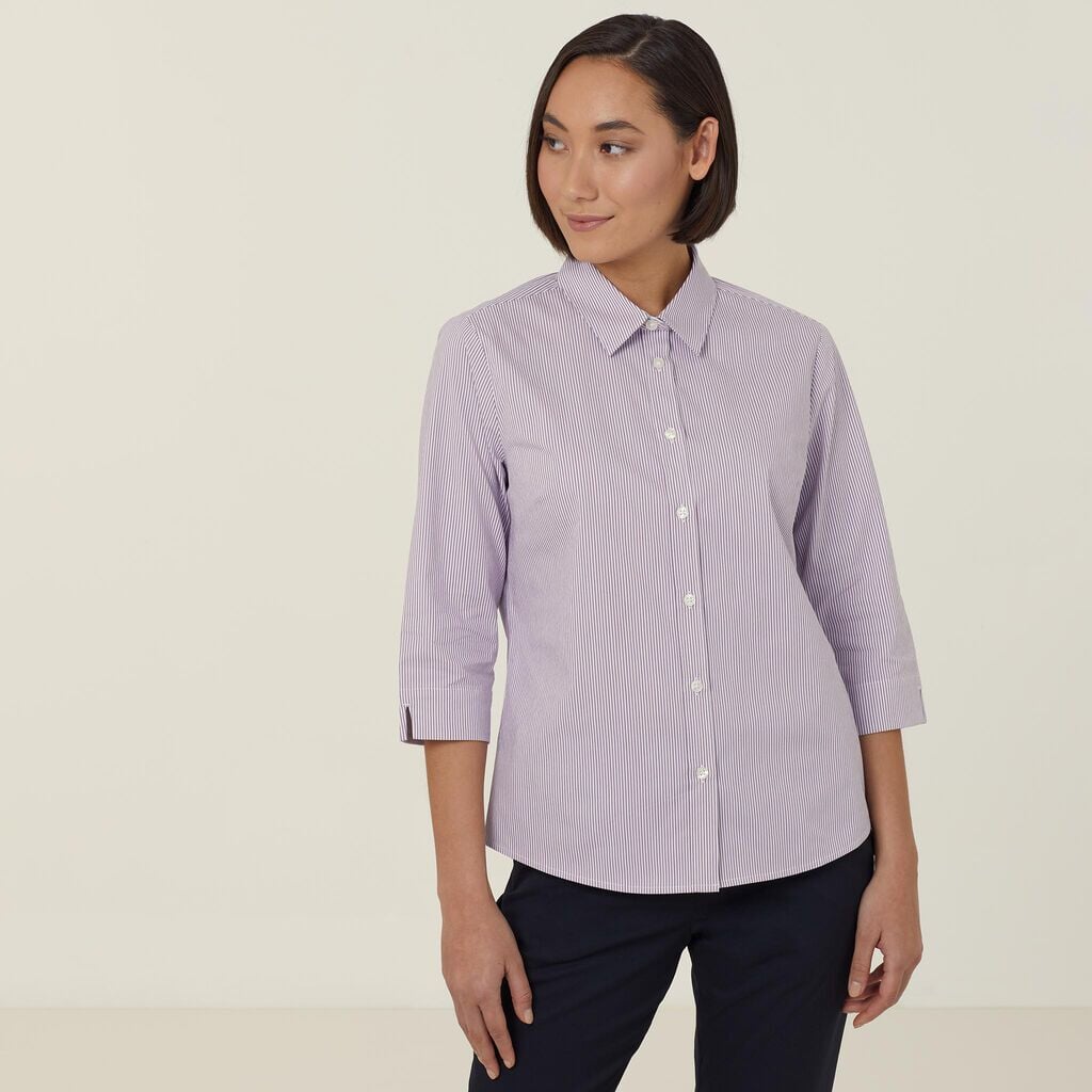 Womens Avignon Fine Block Stripe Stretch 3/4 Sleeve Shirt Shirts NNT