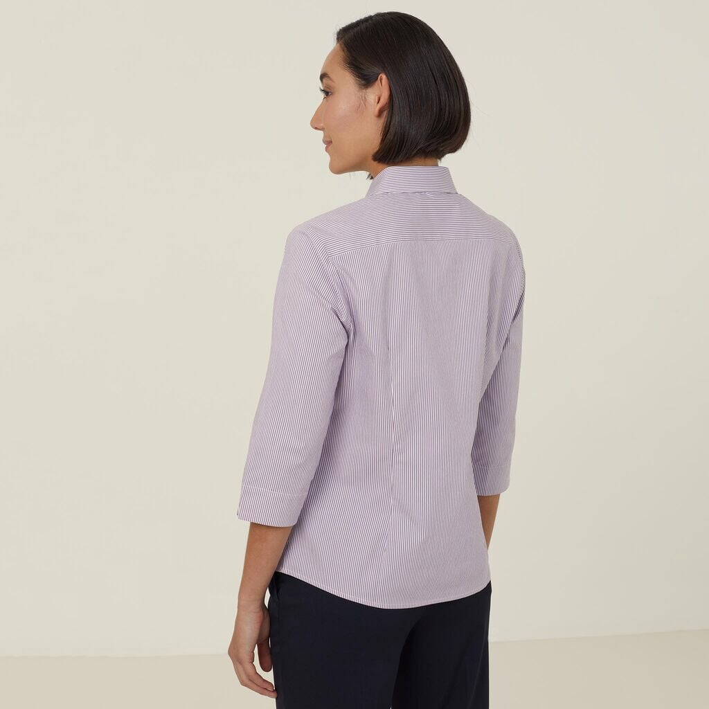 Womens Avignon Fine Block Stripe Stretch 3/4 Sleeve Shirt Shirts NNT