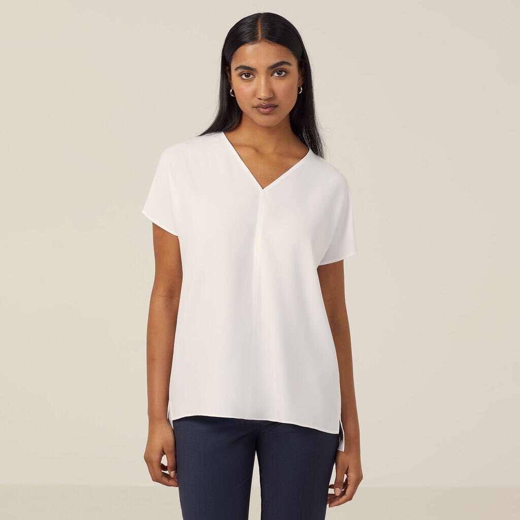 Womens French Georgette Short Sleeve V-Neck Top Shirts NNT