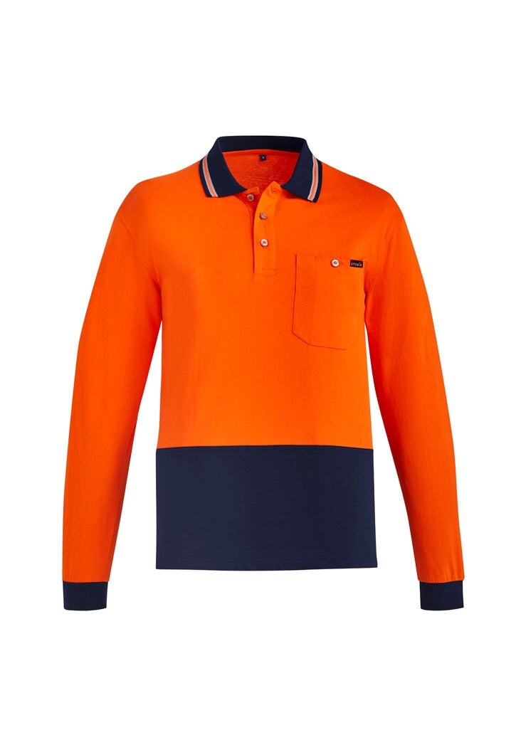 Mens Hi Vis Cotton Long Sleeve Polo Workwear Fashion Biz / Syzmik