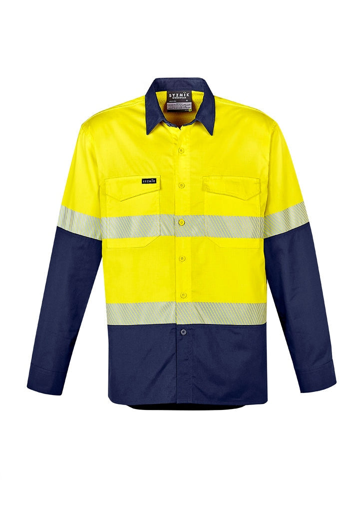 Mens Rugged Cooling Hi Vis Segmented Tape Long Sleeve Shirt Workwear Fashion Biz / Syzmik