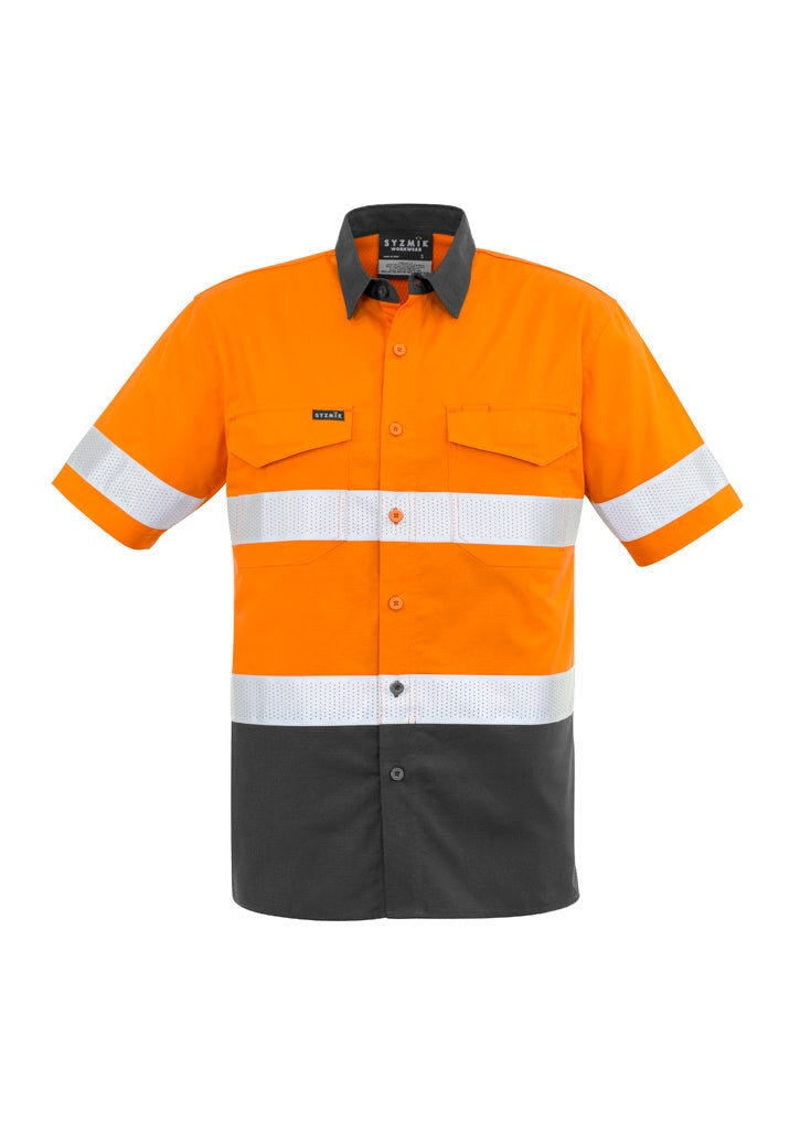 Mens Rugged Cooling Hi Vis Taped Short Sleeve Shirt Workwear Fashion Biz / Syzmik