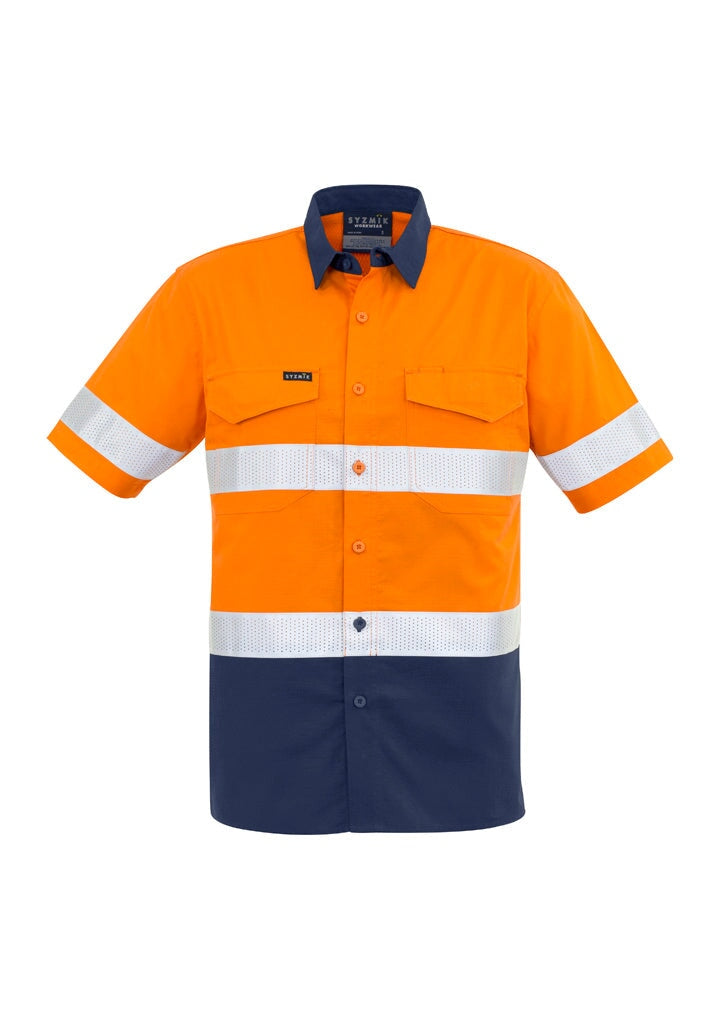 Mens Rugged Cooling Hi Vis Taped Short Sleeve Shirt Workwear Fashion Biz / Syzmik