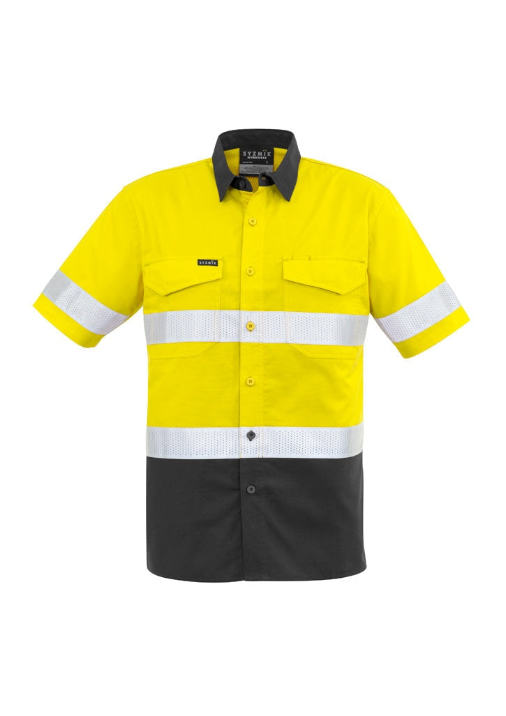 Mens Rugged Cooling Hi Vis Taped Short Sleeve Shirt Workwear Fashion Biz / Syzmik