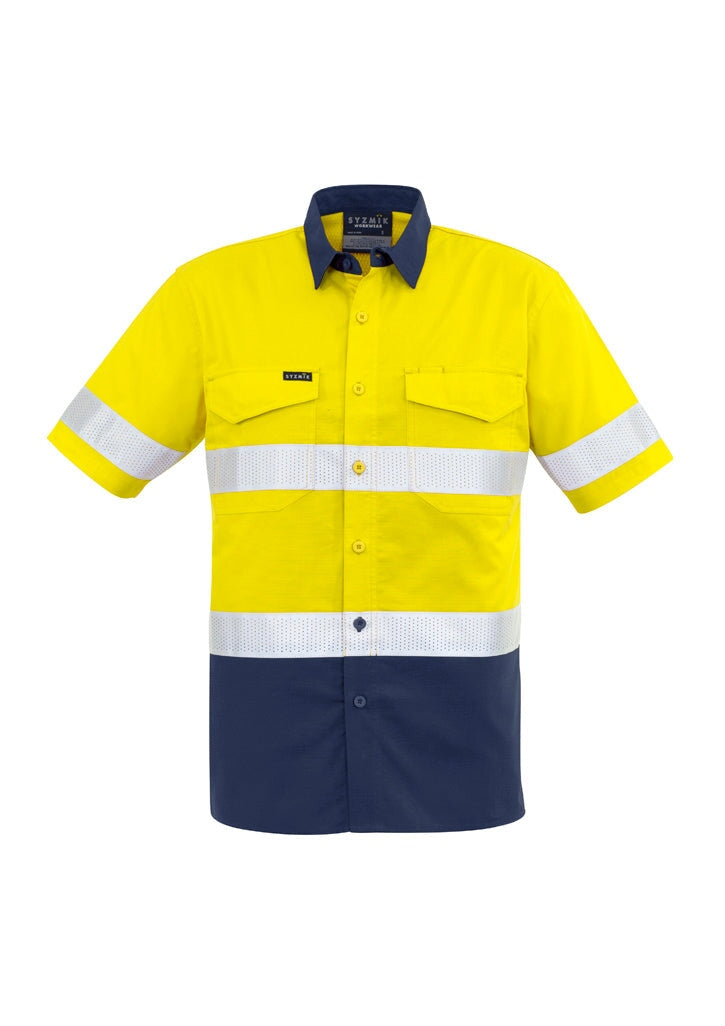 Mens Rugged Cooling Hi Vis Taped Short Sleeve Shirt Workwear Fashion Biz / Syzmik