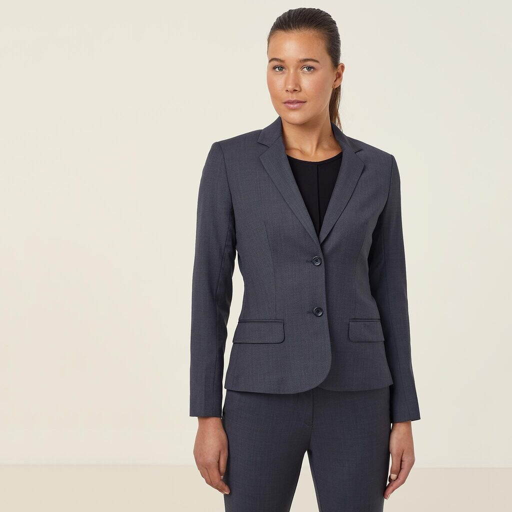 Womens Sharkskin 2 Button Mid-Length Detail Jacket Corporate NNT