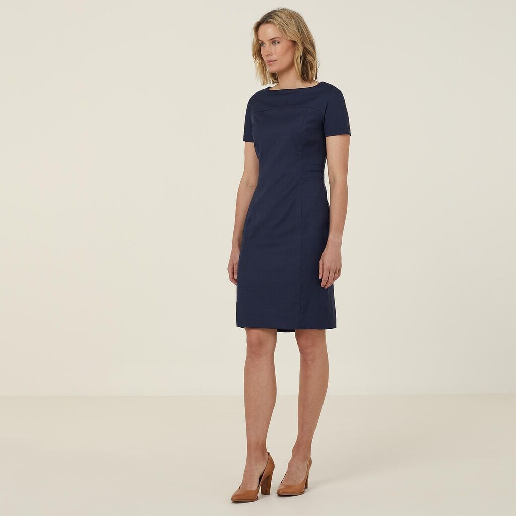 Womens Sharkskin Short Sleeve Detail Dress Corporate NNT
