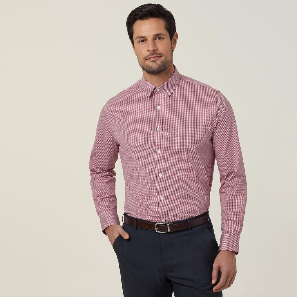 Mens Avignon Gingham Check Stretch Long Sleeve Slim Shirt Shirts NNT