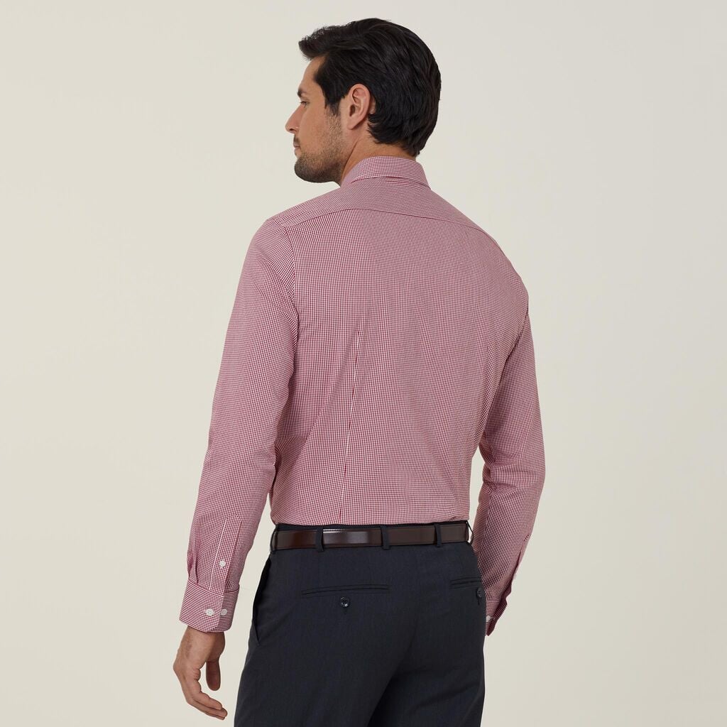 Mens Avignon Gingham Check Stretch Long Sleeve Slim Shirt Shirts NNT