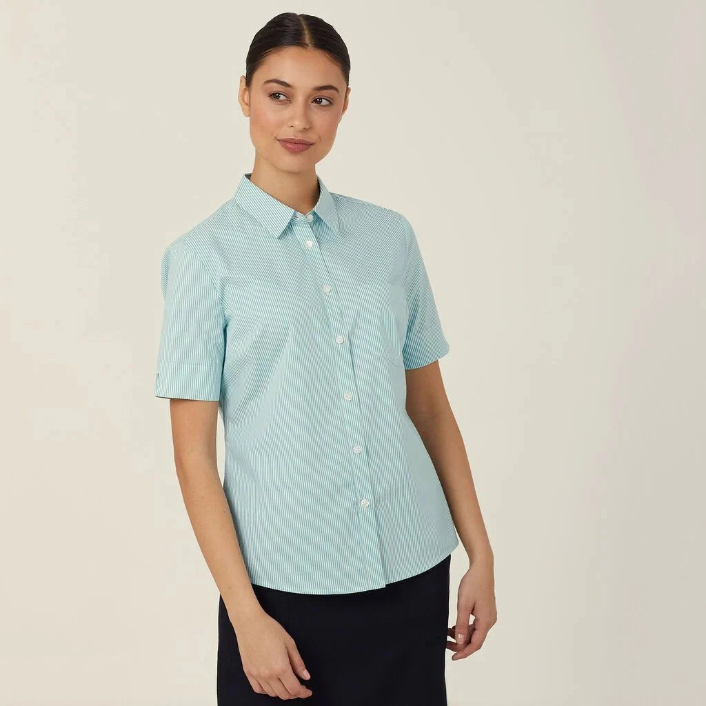 Womens Avignon Fine Block Stripe Stretch Short Sleeve Shirt Shirts NNT