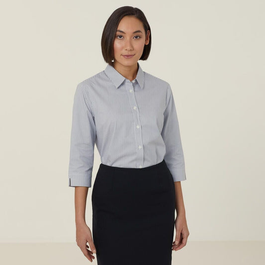 Womens Avignon Fine Block Stripe Stretch 3/4 Sleeve Shirt Shirts NNT