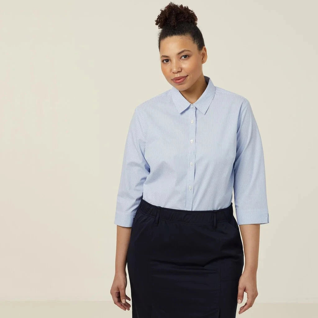 Womens Avignon Fine Block Stripe Stretch 3/4 Sleeve Shirt Shirts NNT