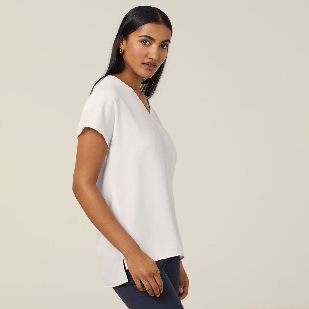 Womens French Georgette Short Sleeve V-Neck Top Shirts NNT