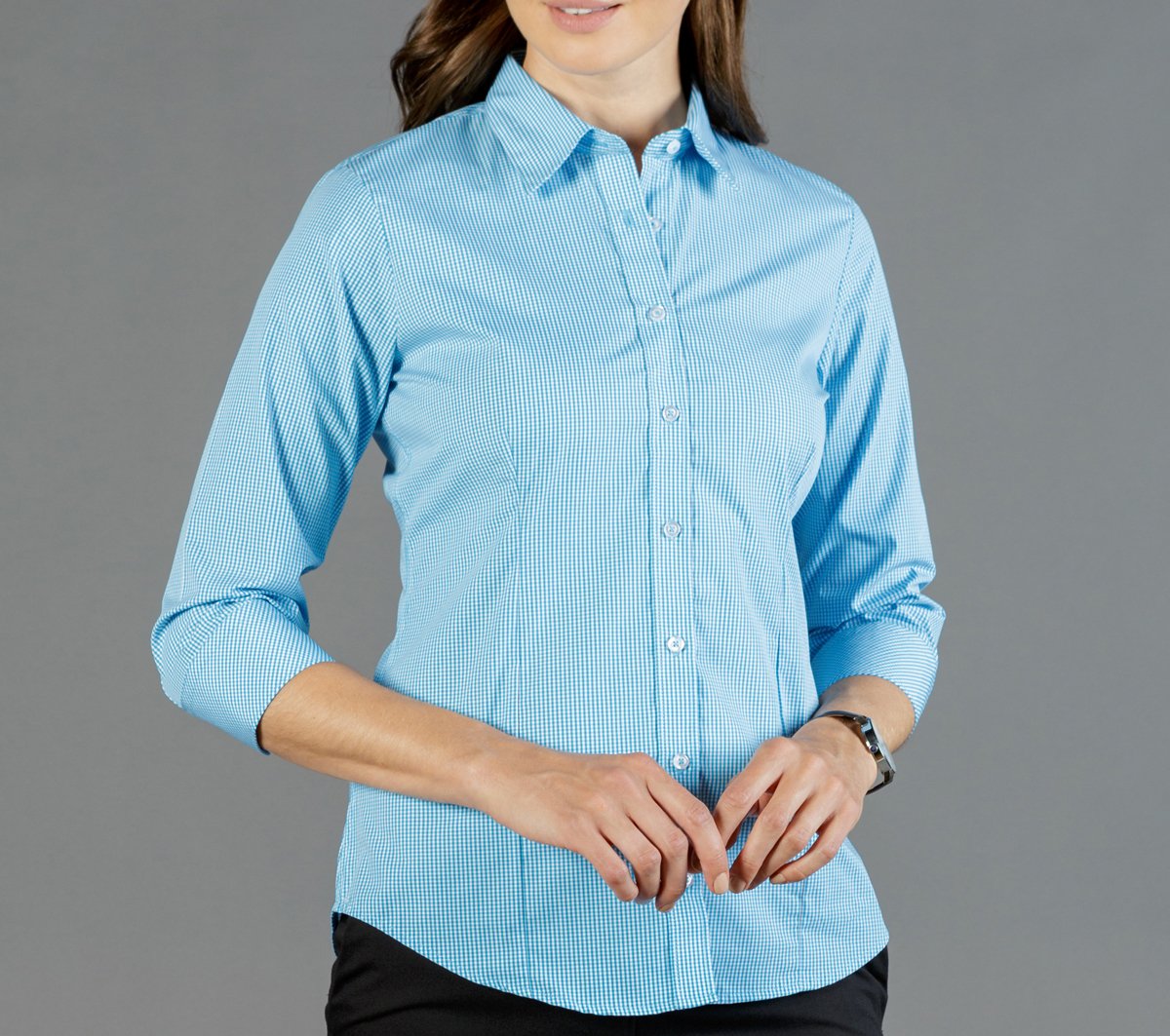 Womens Gingham 3/4 Sleeve Shirt Shirts Gloweave